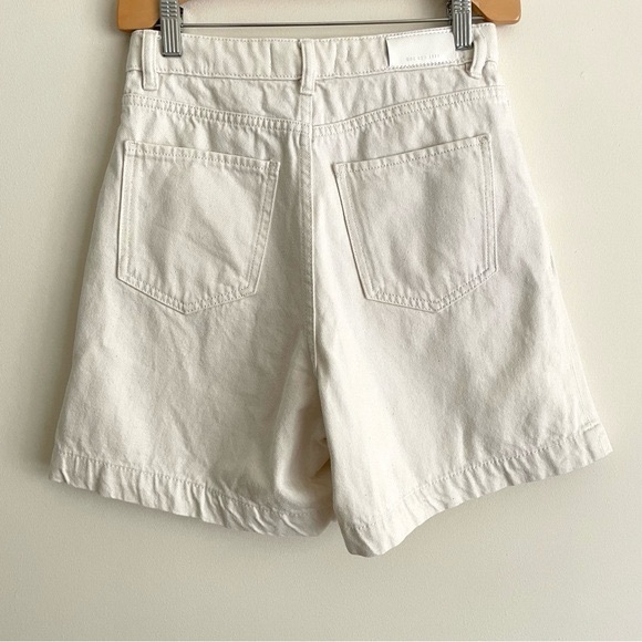MANGO Regina Pleat Front High Rise Cotton Denim Short Cream - Picture 6 of 15